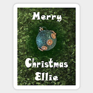 Merry Christmas Ellie - Green Glitter Ball Ornament with Beaded Flowers :) Sticker